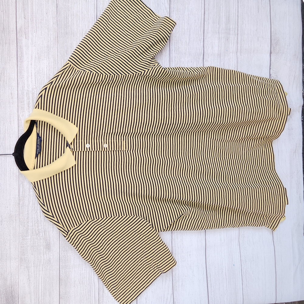 Polo golf yellow and navy striped polo